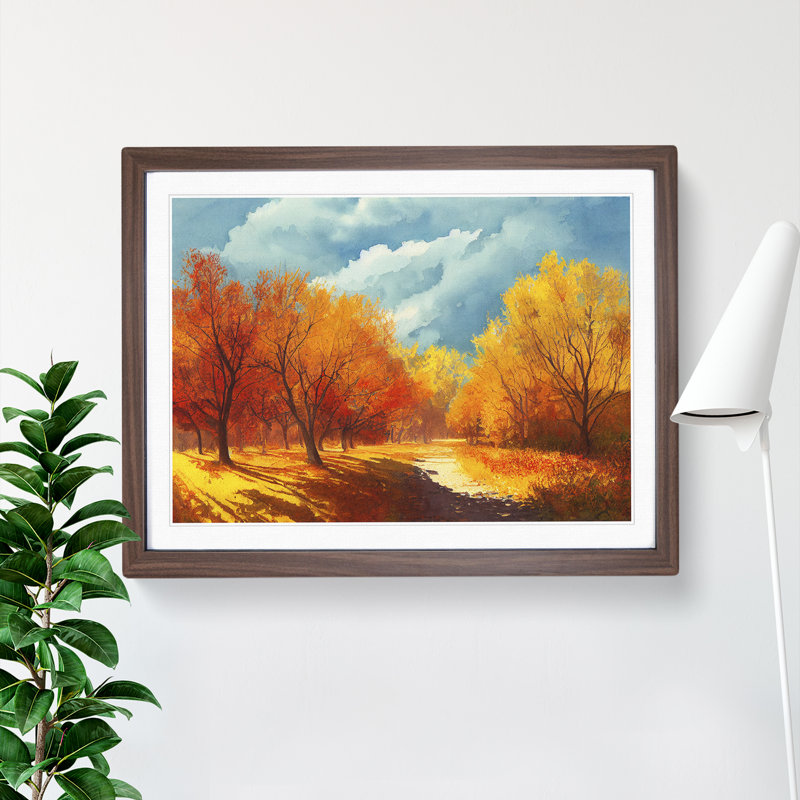 Watercolour Autumn Forest Vol.5 - Single Picture Frame Painting, 34cm H x 46cm W x 2cm D, Walnut Framed