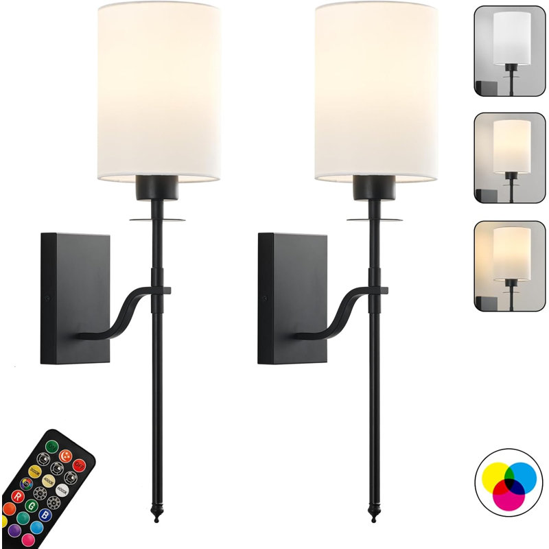 Battery Operated Wall Sconces Set Of Two,Wireless Wall Light With Remote Control, Dimmable,Warm White/Natural White/Daylight/RGB, Rechargable Wall Light For Bedroom Living Room Hallway Black