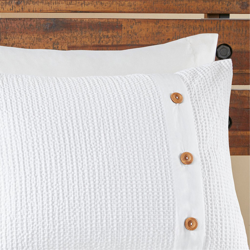 3 Piece Cotton Waffle Weave Comforter Set White