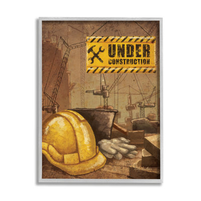 «Under Construction Hardhat» encadré sur bois par Nidhi Wadhwa