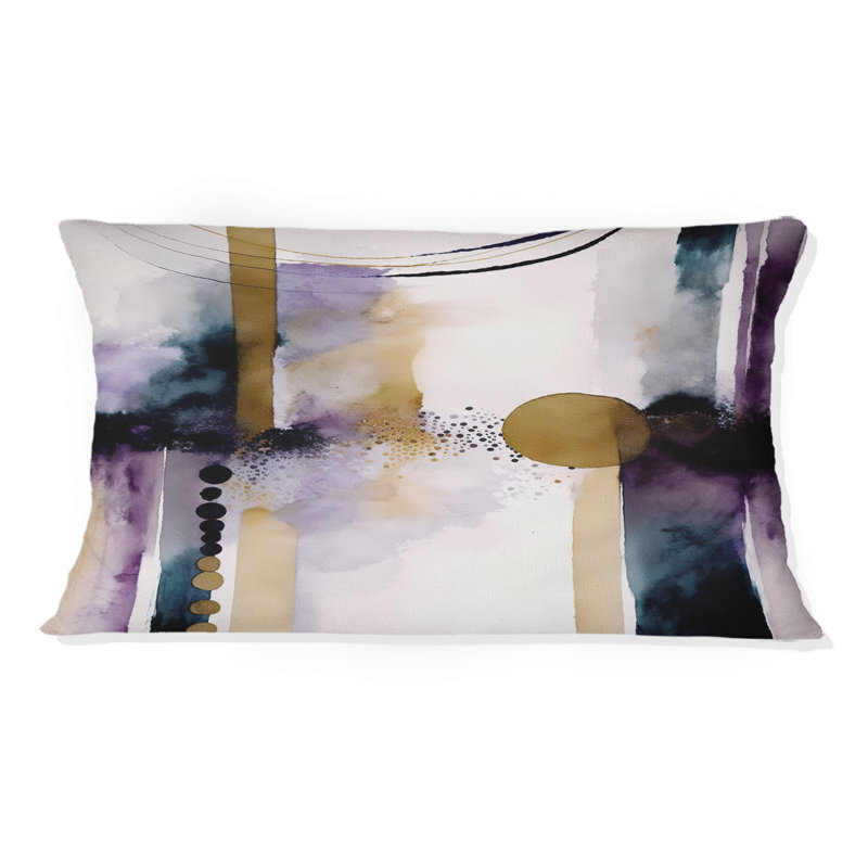 Abstrait géométrique mauve et doré II - Coussin décoratif à imprimé géométrique abstrait