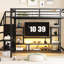 Lit mezzanine en métal avec meuble télé et design ergonomique - mobilier de chambre noir élégant-298967856
