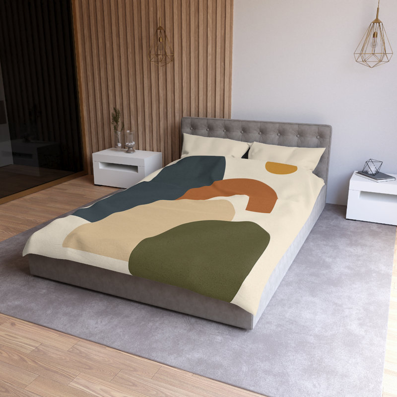 Microfiber Duvet Cover Boho Style, Design 15, Twin Duvet Cover, Navy/Green/Beige/Cream