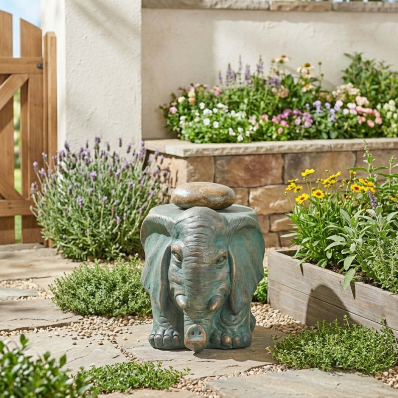 Tabouret de jardin en cuivre patine éléphant