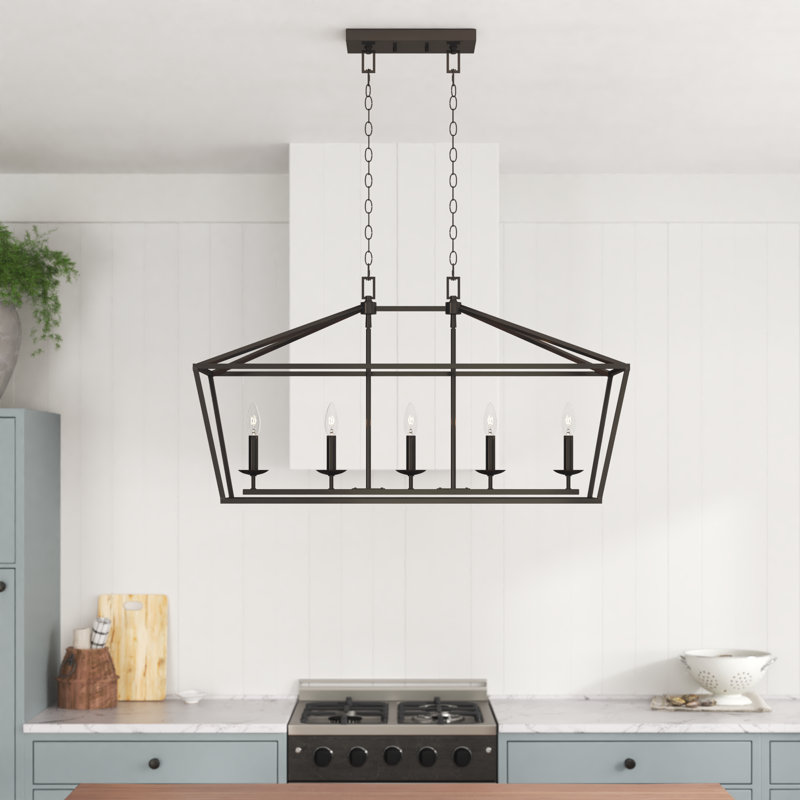 Lustre géométrique à 5 lumières Noelle, Bronze huilé