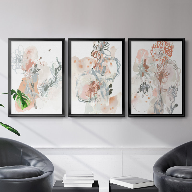 «Petal Drift I», toile encadrée de qualité supérieure - prête à être accrochée, Cadre noir, H 24,5 po x l 37 po x P 2,5 po