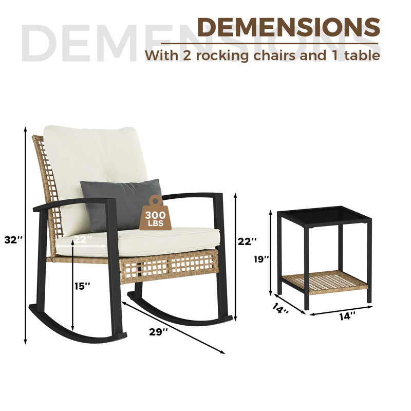 Ensemble de conversation pour patio pour 2 personnes avec coussins, Beige