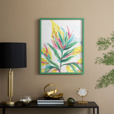 «Tropical Leaf Fresco II», reproduction encadrée - bois massif
