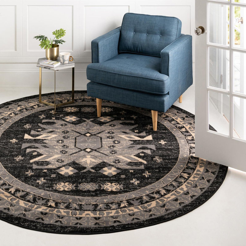 Tapis noir Eesi Southwestern, Rond 7 pi 10 po