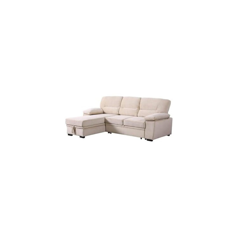 Mccutcheon Velvet Fabric Reversible Sleeper Sectional Sofa Chaise, Beige Velvet