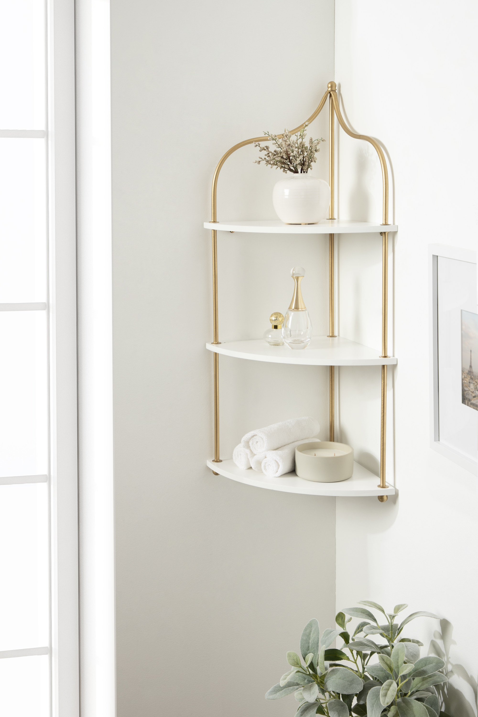 Rose Gold Bathroom Corner Shelf Solid Brass Shower Rack Wall