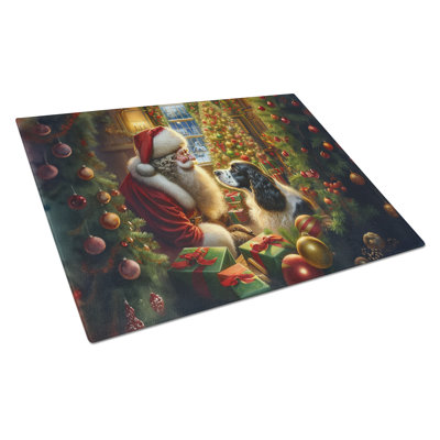 English Springer Spaniel and Santa Claus Glass Cutting Board