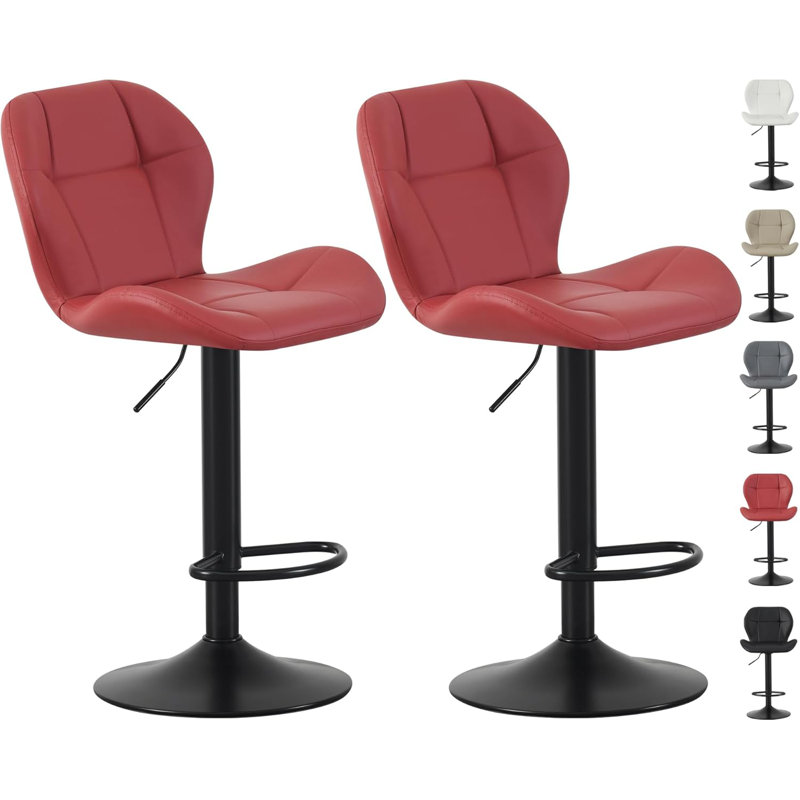 Adjustable Height Counter Stool with Metal Frame, Red