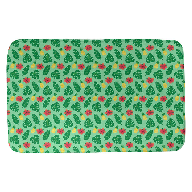Tapis de salle de bain tropical Avicia, l 17 po x L 24 po, Vert / Rouge / Jaune