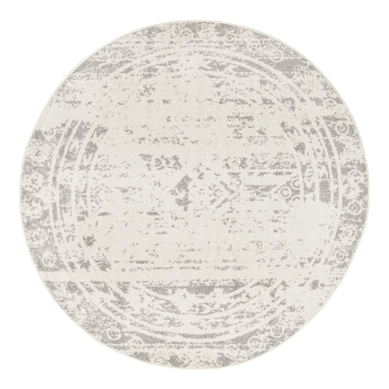 Tapis Lennon ivoire et gris, Rond 6 pi