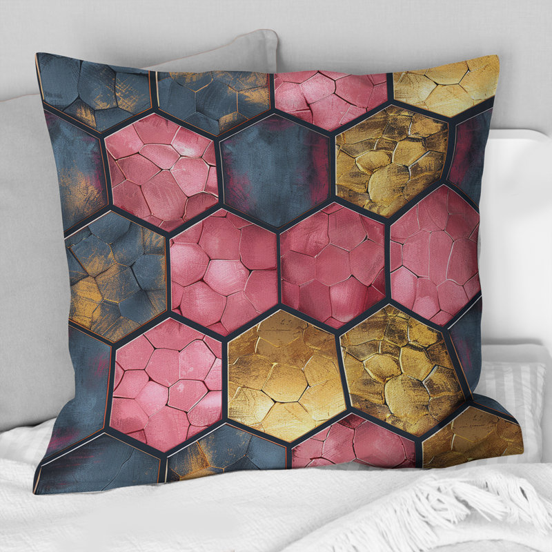 Coussin décoratif rose doré Mid-Century Hexagon, H 16 po x l 16 po
