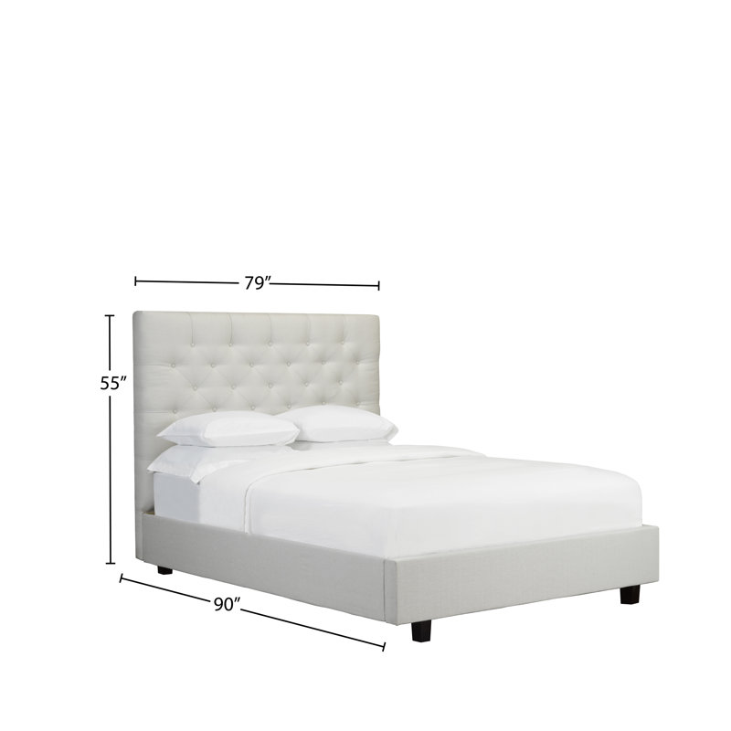 Lit plateforme tapissier avec rangement Waloo, Blanc cassé, Très grand