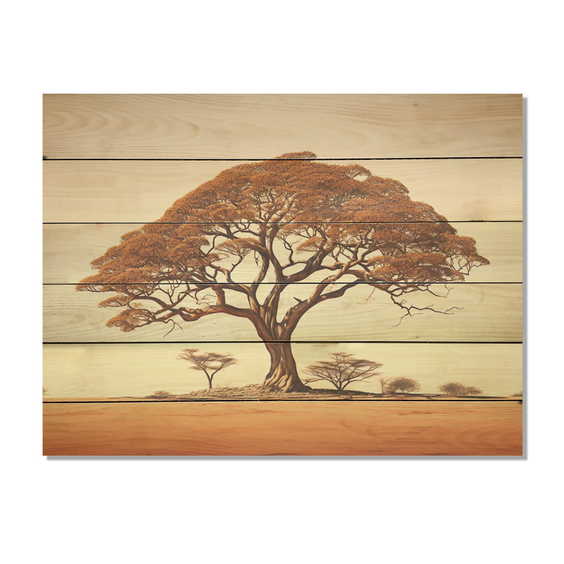 African Tree Arbor - Tree African Wood Art On Natural Pine Wood, 24" H x 32" W