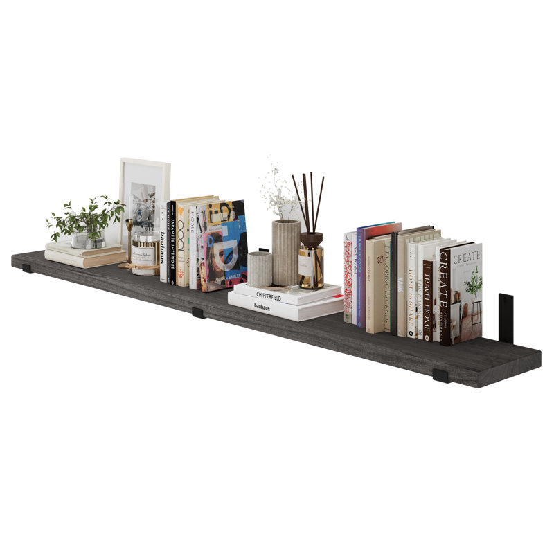 72 Inch Long Floating Shelf For Wall, Wooden Bookshelf, Living Room Organization, Office Decor, Farmhouse, 1pc, Ebony