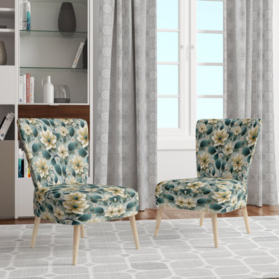 Chaise d'appoint rembourrée Teal & Ivory Coastal Elegance Floral