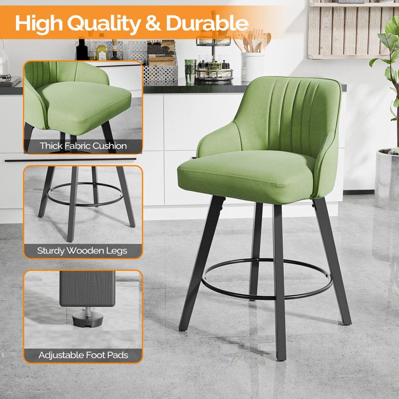 Modern Fabric Upholstered Swivel Bar Stool, Green, 2