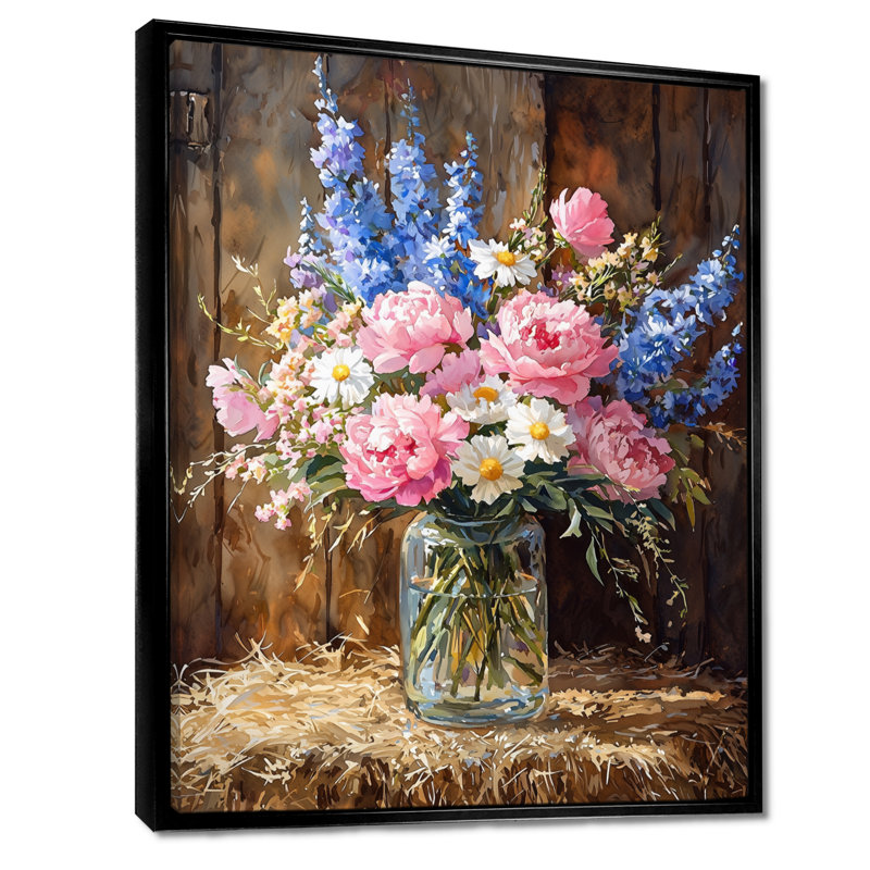 Glenaire - reproduction d'art sur toile florale, Noir, Impression encadrée flottante, H 20 po x l 12 po