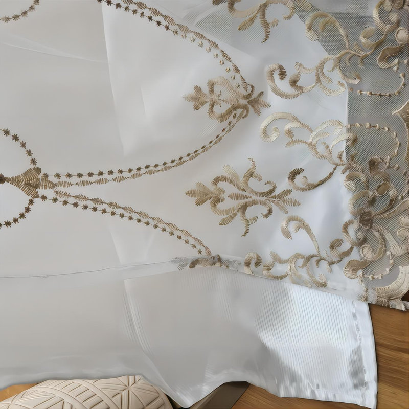 Panneau de rideau transparent à motif floral double en polyester brodé Mkenzi, l 52 po x L 96 po, Café