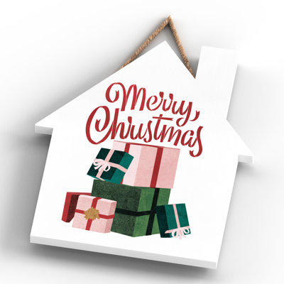Xmas Merry Christmas Wooden House Plaque