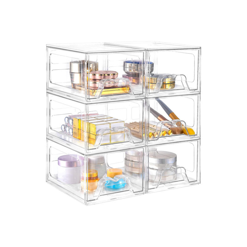 6 Pack Stackable Acrylic Bathroom Makeup Organizer And Storage Drawer With Pull-Out Handle For Vanity, Pantry, Desk, Undersink, Kitchen,Clear,Each 7.3In D X 5.9In W X 4.4In H