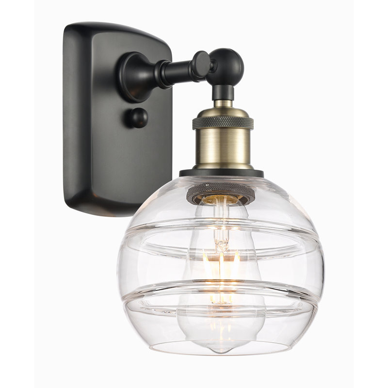 Applique murale 1 lumière Ballston Bienes, Transparent, H 8,88 po x l 5,88 po x P 7,06 po, Laiton antique noir