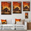 Rustique grange coucher de soleil - campagne paysage mural en bois sur bois de pin naturel-1800393530