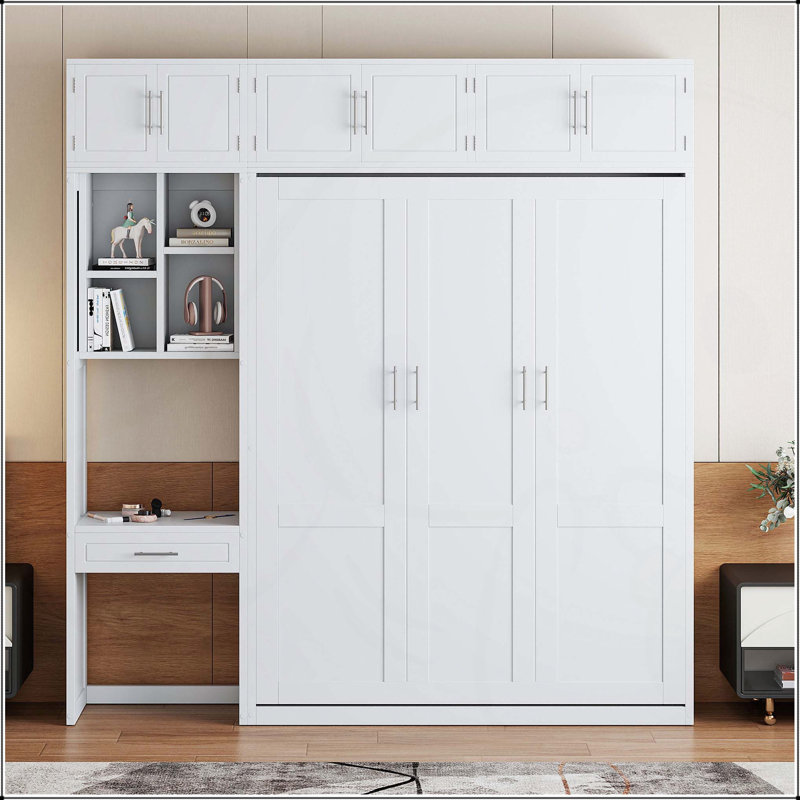 Lit escamotable mural avec bureau, Blanc, Grand