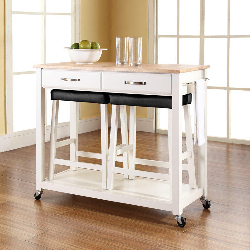 Diamondback Solid Wood Top Kitchen Island Set, White