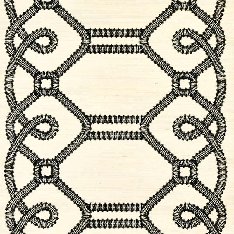 Ziz Embroidered Sisal Wallpaper, Black
