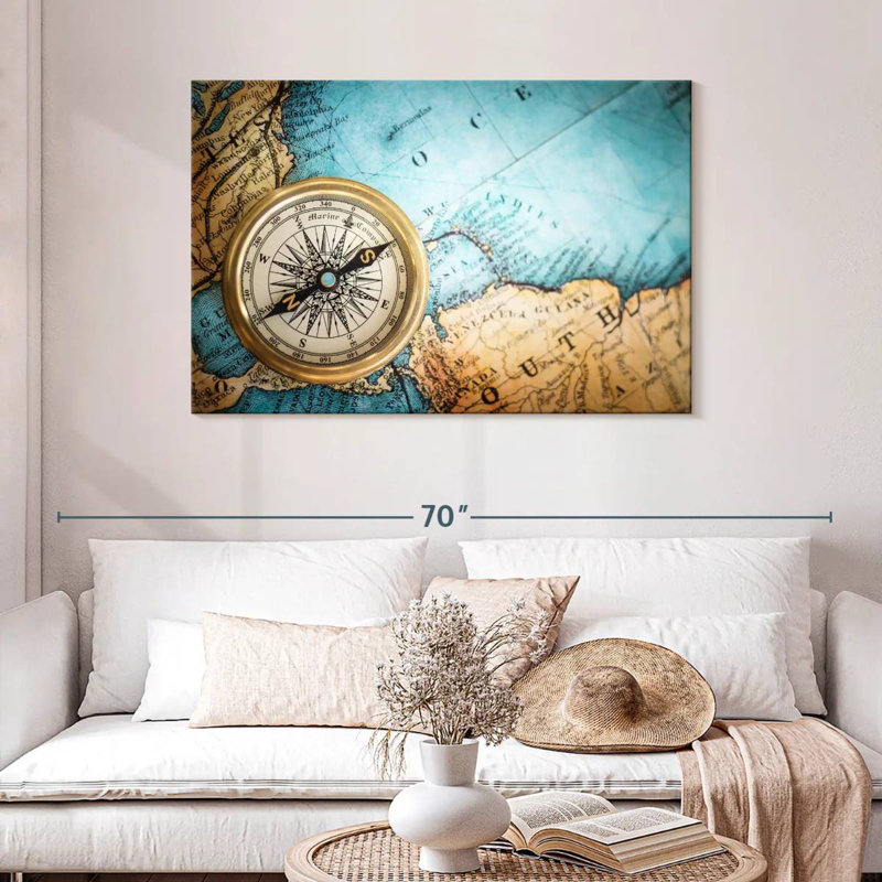 Aletra Compass On Map, 30" H x 45" W
