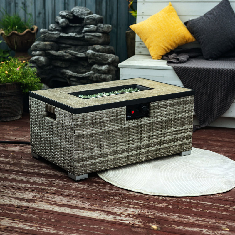 Fire Pit Table With Ceramic Tile Tabletop And Tank Holder, Beige , 31.26In D X 19.23In W 15.09In H, 80Lb Holder & Tiletop, 80.72Lb
