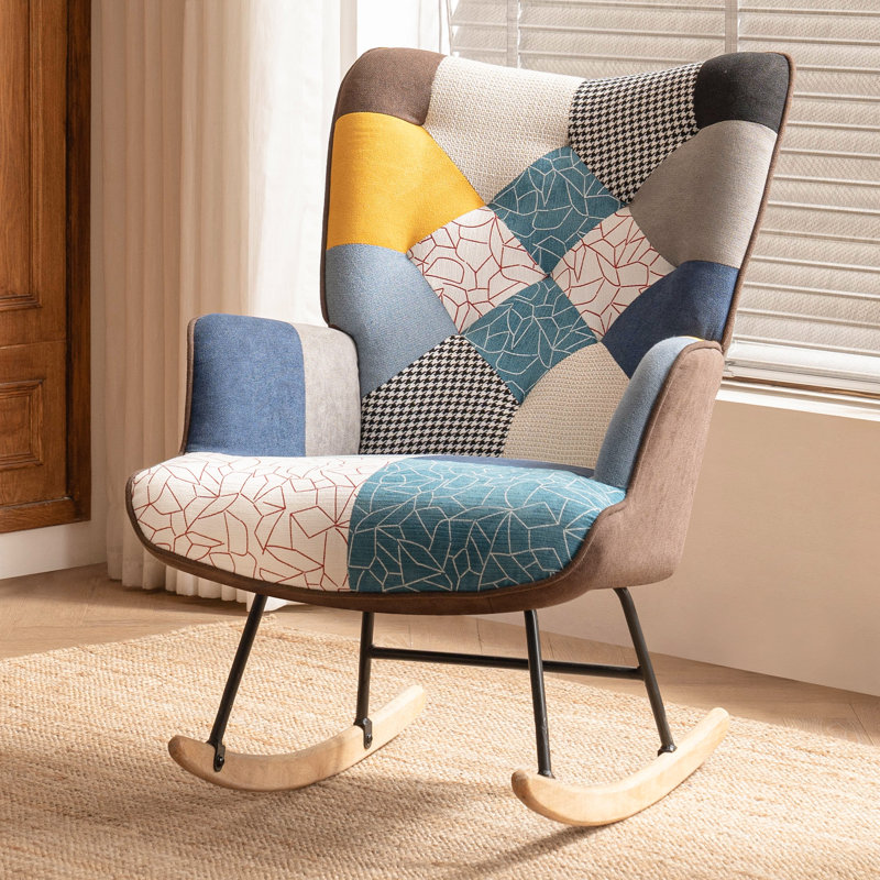 Chaise berçante Patchwork, Blanc / Bleu / Jaune
