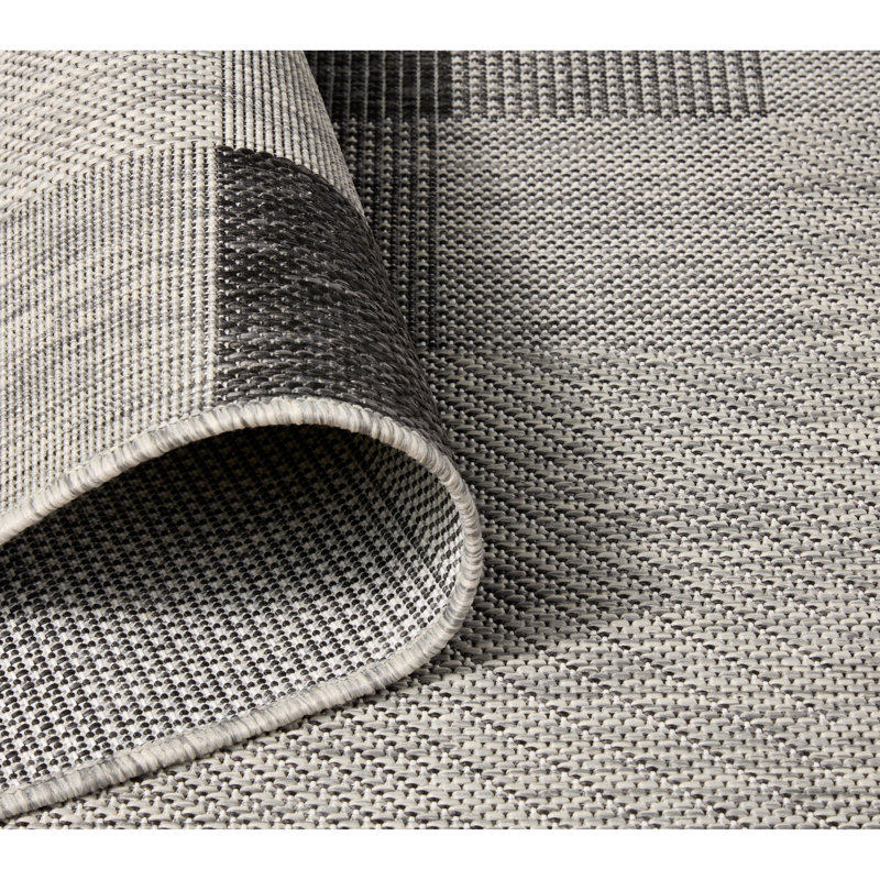NICOLE MILLER NEW YORK Patio Country Ombre Chevron Outdoor Area Rug, Grey/Cream, Rectangle 6'6" x 9'2"
