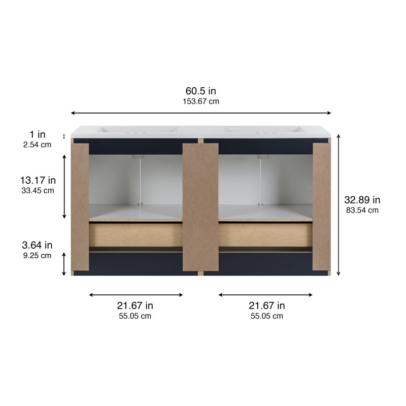 Emlyn 60.50" Double Bathroom Vanity with 2 Cabinets, 2 Drawers, and Cultured Marble Vanity Top, Deep Blue