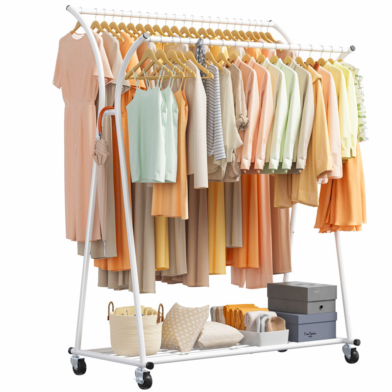 Madelein Rolling Clothes Racks, Heavy Duty Garment Rack, Clothing Rack with Wheels and Casters, White