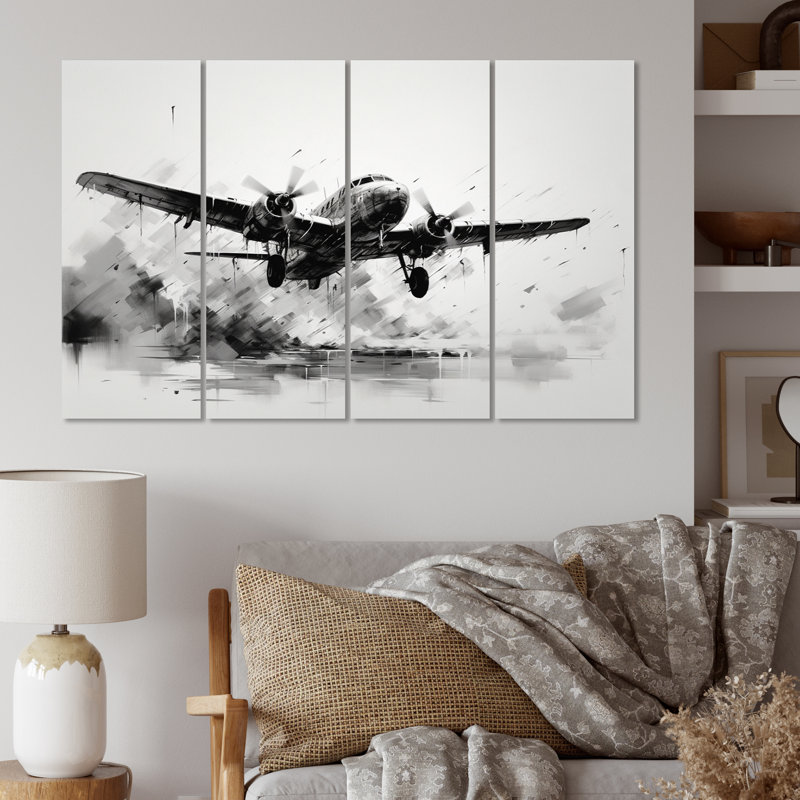 «Expressive Plane Airborne On Canvas», reproduction de 4 pièces