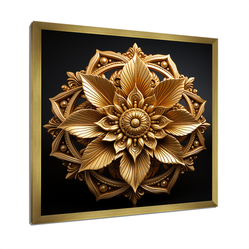 Mandala doré cercles dorés II - Boho Mandala, Cadre doré simple, H 36 po x l 36 po x P 1,5 po