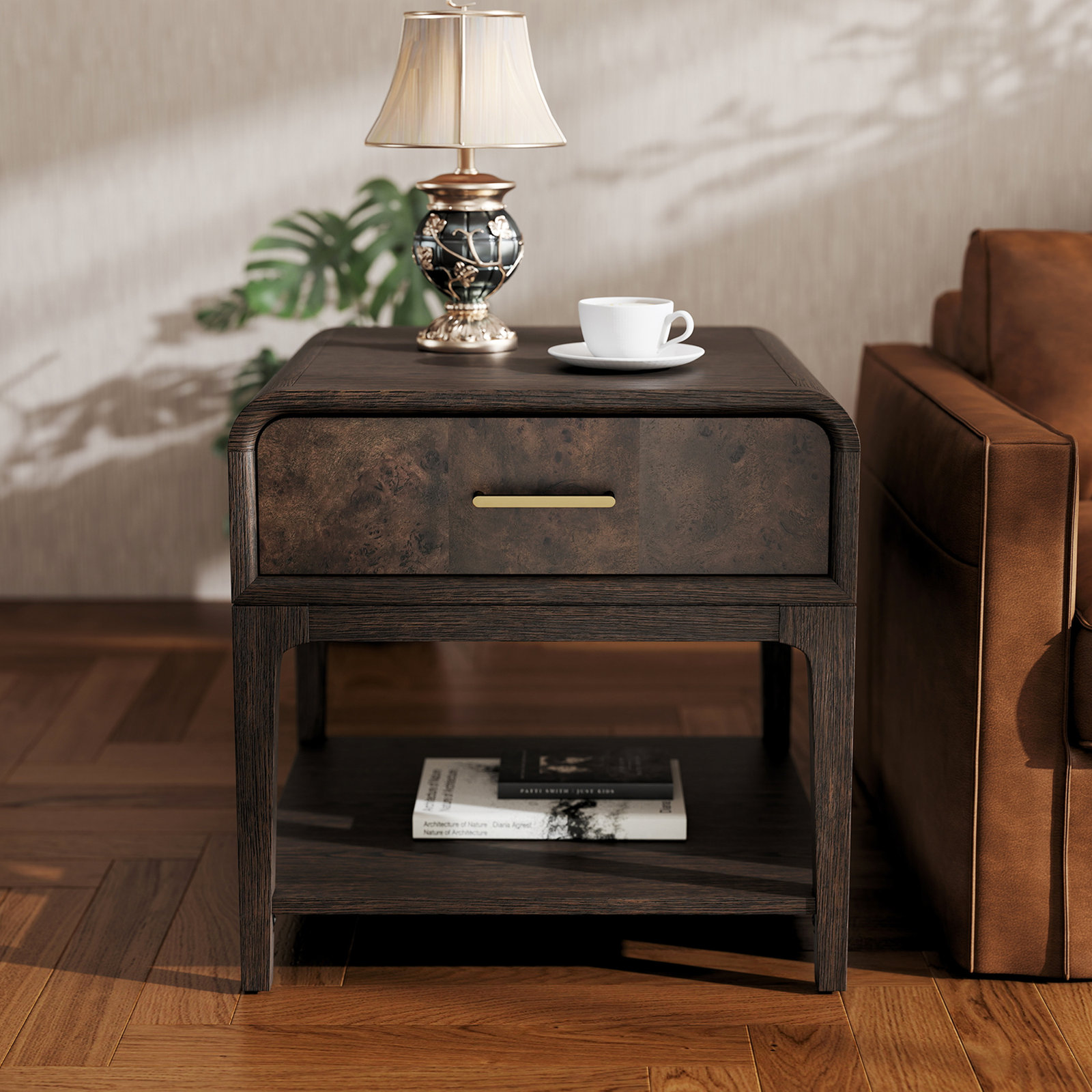 Sixto 24" End Table, Coffee Wood