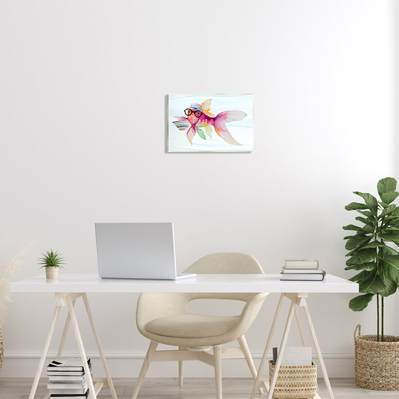 Hipster Fish, art marin sur toile flottant par Lanie Loreth, H 10 po x l 15 po x P 0,5 po, Bois