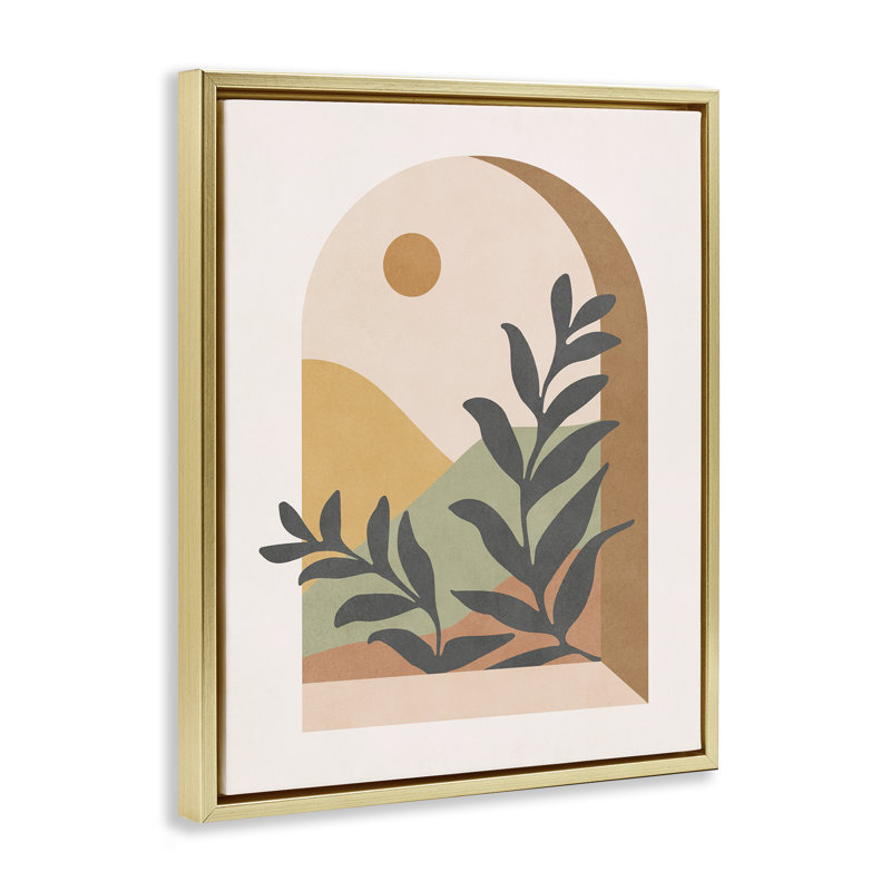 "Soft Boho Window View", encadrée par Nataly White, Cadre flottant métallique doré, H 21 po x l 17 po