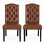 2 chaises de salle à manger Kd, matériau en cuir de polyuréthane brun, capitonnage moderne, coutures sophistiquées à losanges, pieds fuselés charmants