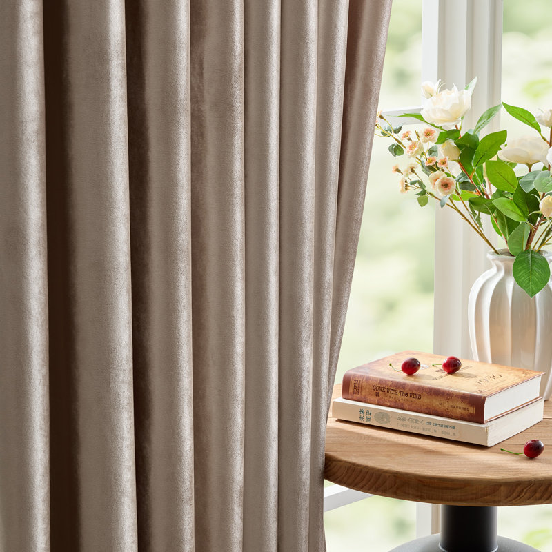 Velvet Blackout Thermal Curtain Panel –  Room-Darkening Grommet Solid Color Drapes for Living Room Bedroom (Set of 2), Taupe
