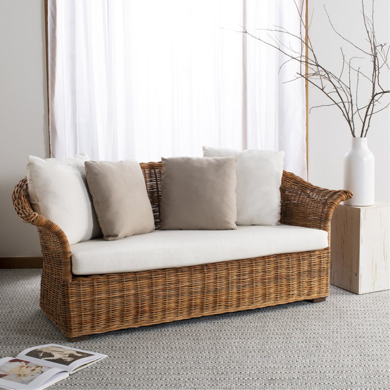Causeuse en osier avec coussins Oahu, Crème/beige, Naturel