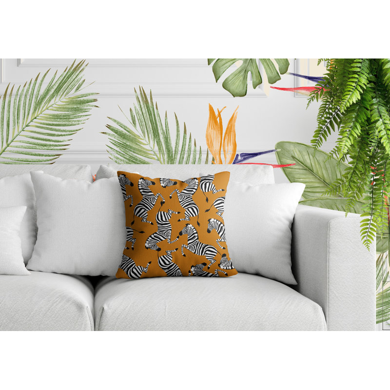 Oreiller carré réversible intérieur / extérieur Kiji Zebra, Orange, Carré 19 po