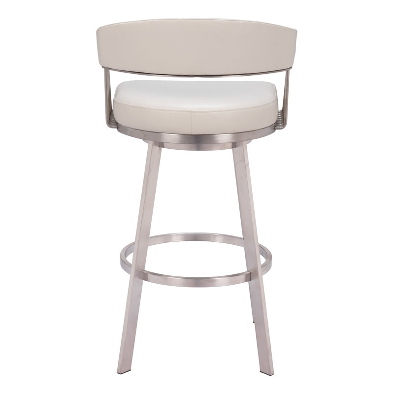 White Faux Leather and Metal Swivel Counter Stool